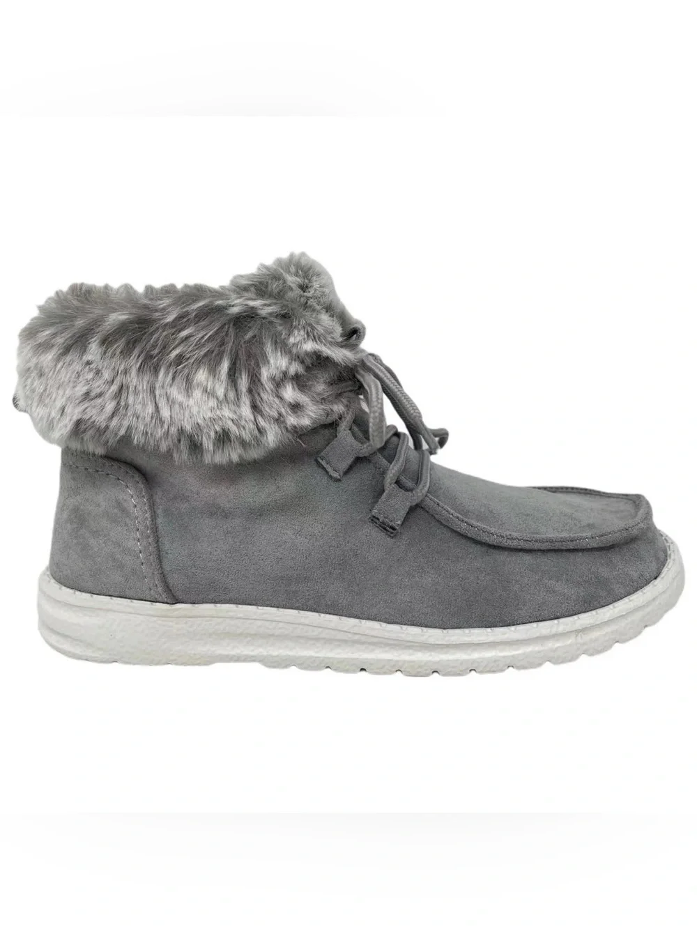Gypsy Jazz Gray Faux Fur Lace-Up Ankle Bootie